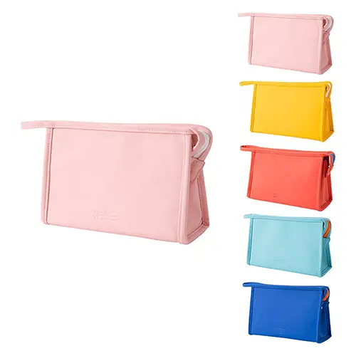 Solid Color Briefcase Style Luxury Waterproof Toiletry Bag Portable Hand PU Pink Cosmetic Bag